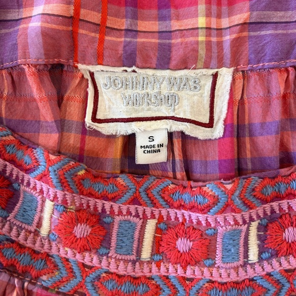 PRICE SLASHED! Johnny Was Piper Square Neck Floral Embroidered Plaid Tank Blouse - Picture 5 of 6